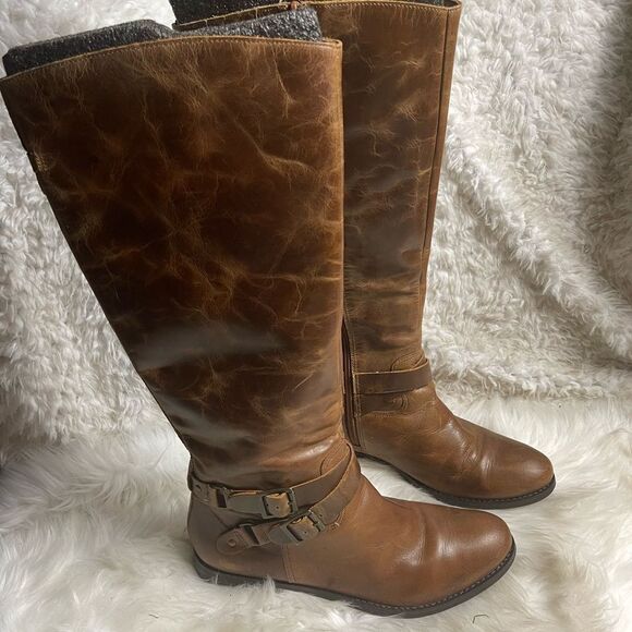 Matisse Britain Brown distress Leather Harness Tall Riding Boots size 11M - Picture 1 of 13